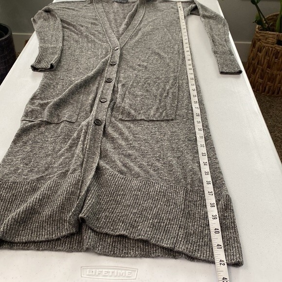 Vince Viscose Linen Longline Button Front Gray Cardigan Pockets Long Sleeves - Picture 13 of 16